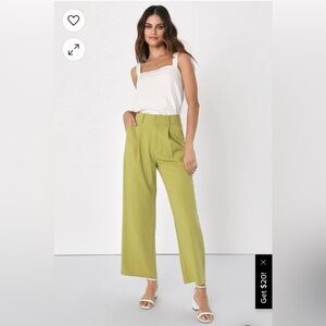Light Green High-Waisted Wide-Leg Trouser Pants